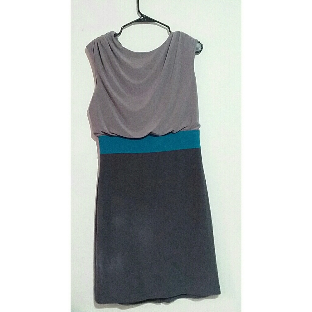 Adrianna Papell Gray and Teal Midi Dress